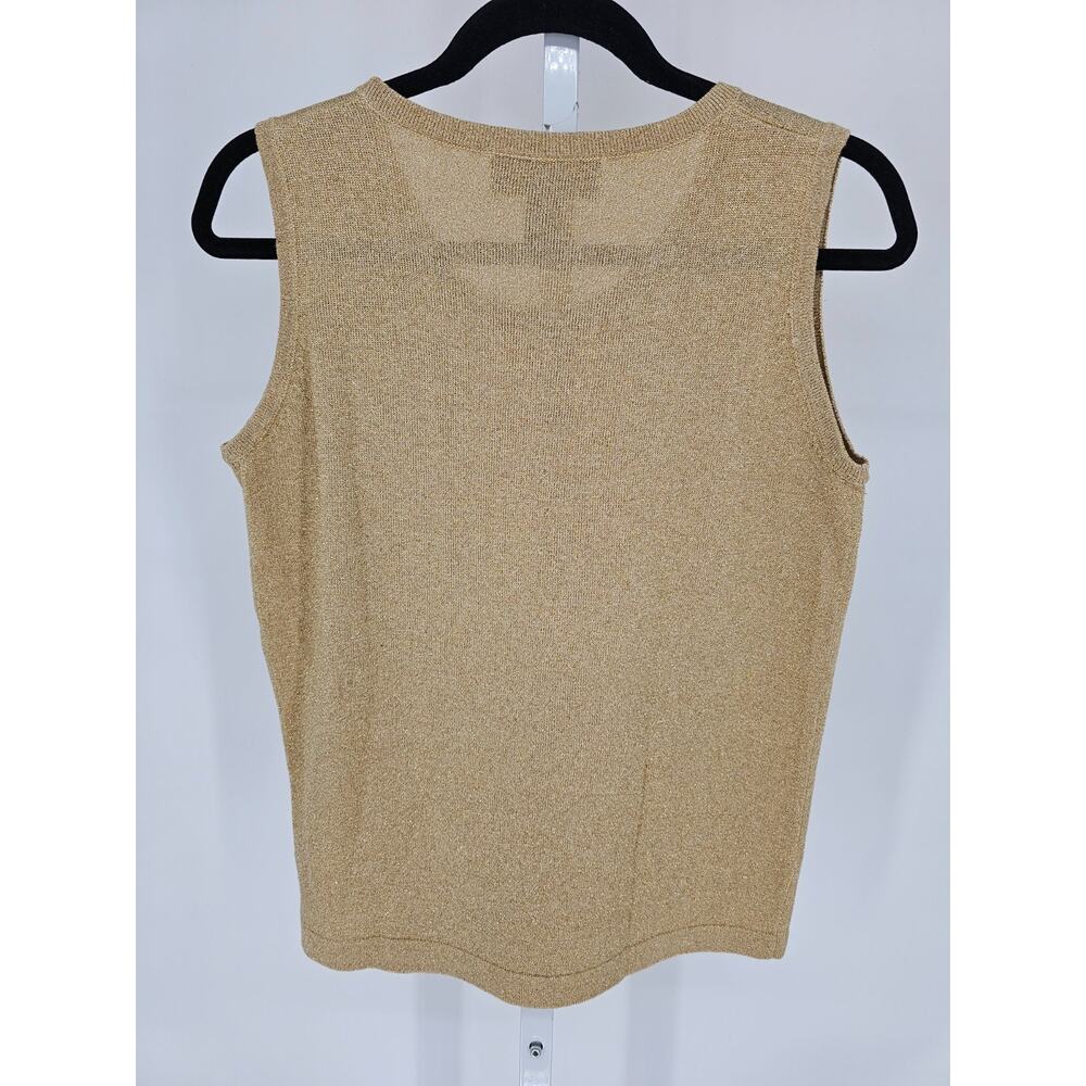 Vtg Lisa Originals Womens Sz M Sleeveless Knit Top Gold Metallic Weave - Picture 3 of 3